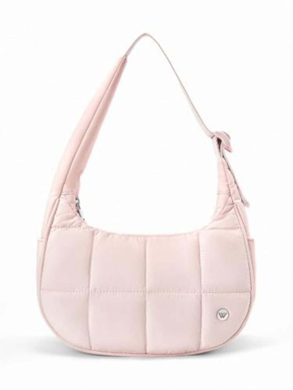 Nylon Quilted Puffer Crescent Shoulder Bag with Adjustable Strap